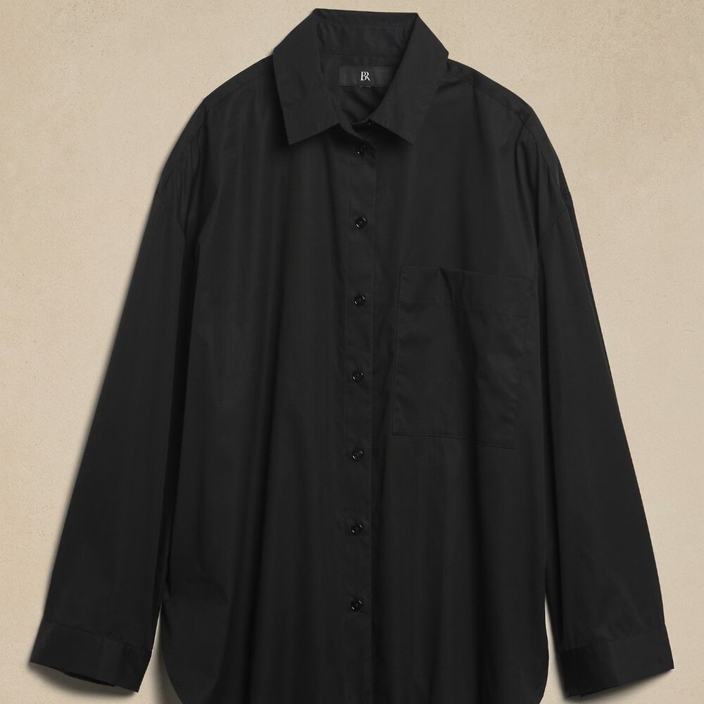 NWT Banana Republic RT$90 Black The Oversized Cotton Poplin Tunic Shirt S Petite - Picture 4 of 4